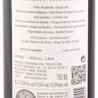 Etiqueta traseira de vinho branco Guru Douro DOC 2020