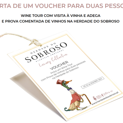 Voucher para wine tour na Herdade do Sobroso com ilustração de pato elegante