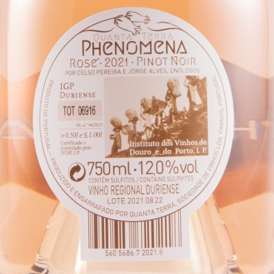 Etiqueta de vinho rosé 2021 Pinot Noir 750 ml com detalhes e texto