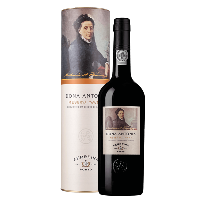 Garrafa e embalagem de vinho do Porto Reserva Tawny Dona Antonia da Ferreira