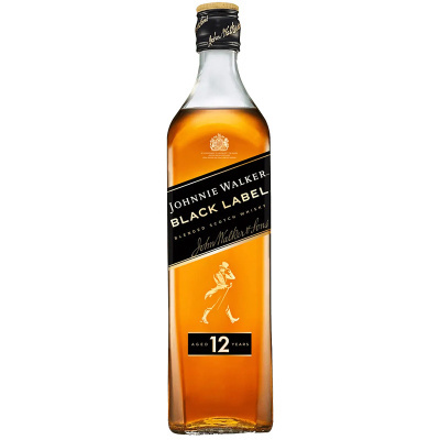 Garrafa de whisky Johnnie Walker Black Label com rótulo preto