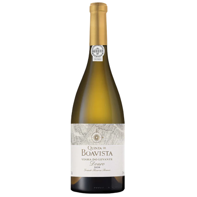 Garrafas de vinho branco Quinta da Boavista com rolha dourada e etiqueta branca