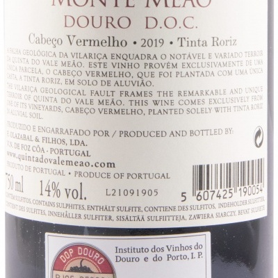 Rótulo de vinho Monte Meão Douro D.O.C. 2019, Cabeço Vermelho, Tinta Roriz, 750 ml, 14% vol.