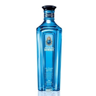 Garrafa azul translúcida de gin Artisanal London Dry Gin