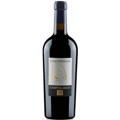 Garrafa de vinho tinto Calda Bordaleza Campolargo com rótulo branco e preto
