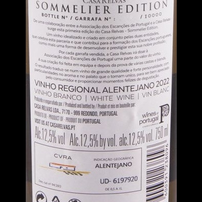 Rótulo de vinho branco Casa Relvas Sommelier Edition 2022, Alentejano, 750 ml