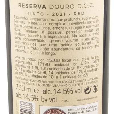 Etiqueta de vinho tinto Reserva Douro D.O.C. Quinta da Vacaria 2021