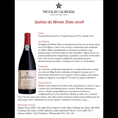 Garrafa de vinho tinto Quinta do Monte Xisto 2018 com rótulo branco e selo vermelho