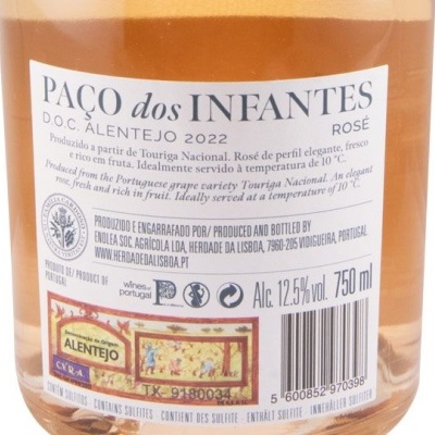 Etiqueta de garrafa de vinho rosé PACO dos INFANTES com detalhes do vinho e produtor