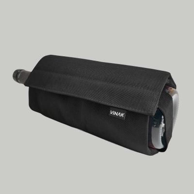 Porta-garrafa de vinho preto em tecido com alça