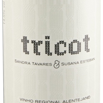 Rótulo de vinho Tricot, vinho regional Alentejano, ano 2019.
