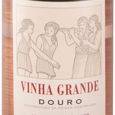 Garrafa de vinho rosé Vinha Grande Douro com rótulo ilustrado