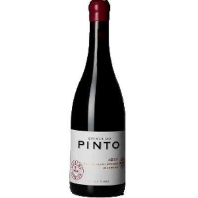 Garrafa de vinho Quinta do Pinto 2018 com rótulo branco e tampa vermelho-escuro