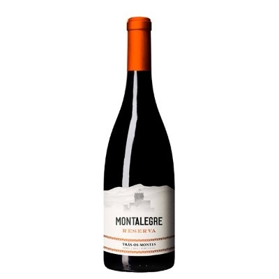 Garrafa de vinho Montalegre Reserva com rótulo branco e cápsula laranja
