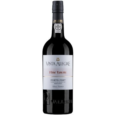 Garrafa de vinho do Porto Vista Alegre Fine Tawny com rótulo branco