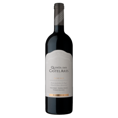 Garrafa de vinho tinto Quinta dos Castelares Douro Reserva com rótulo branco