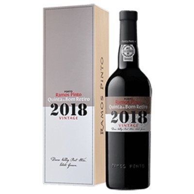 Garrafa de vinho Ramos Pinto Vintage 2018 com caixa