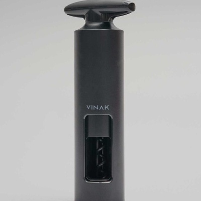 Abridor de vinho preto mate com marca VINAK