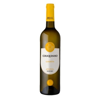 Garrafa de vinho branco Couquinho com etiqueta branca e amarela