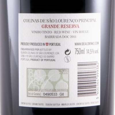 Rótulo da garrafa de vinho tinto Colinas de São Lourenço Grande Reserva
