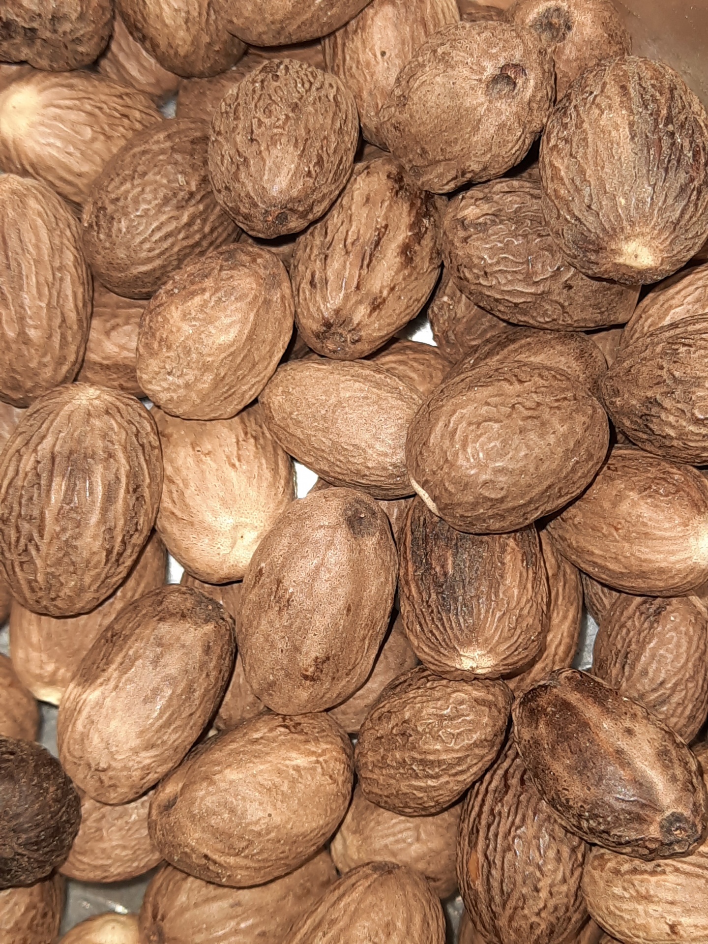 Noz-moscada inteira com casca castanha rugosa