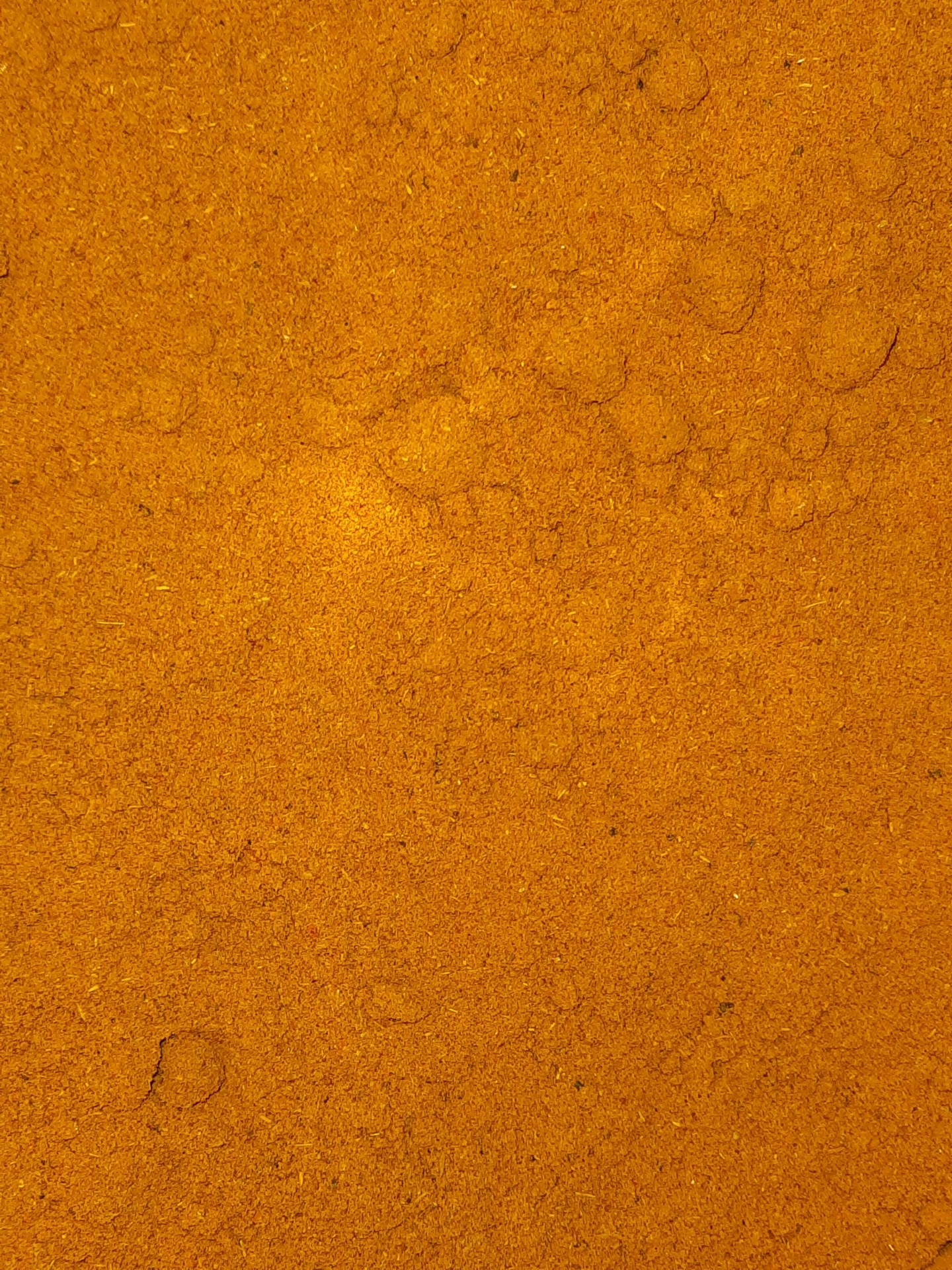 Pó de especiaria laranja, textura fina e granulada