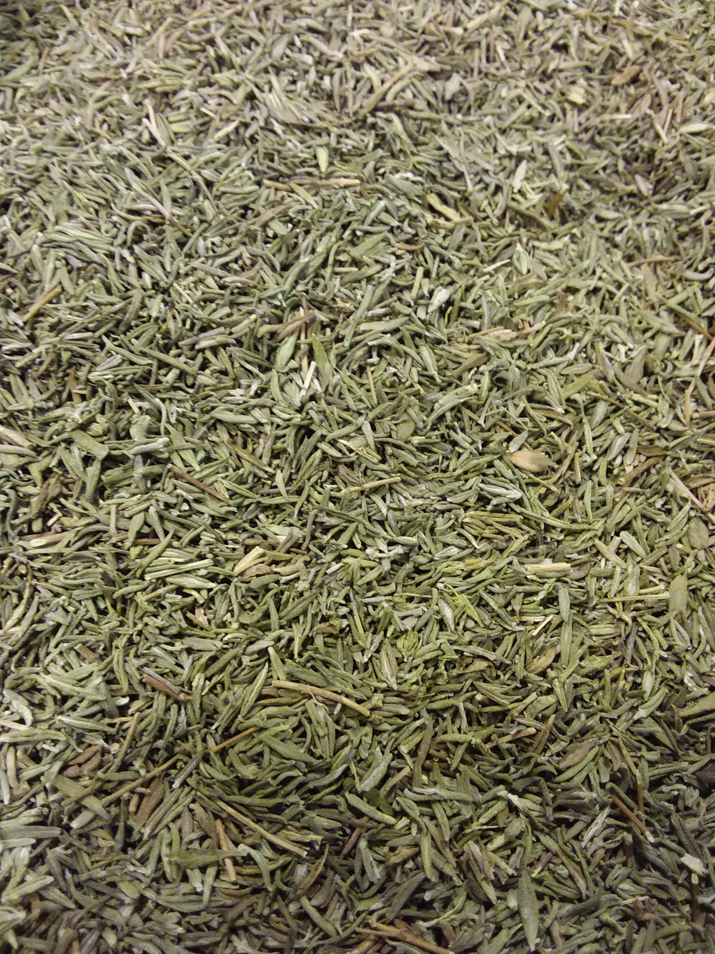 Folhas secas de alecrim em tons verdes e castanhos com textura seca