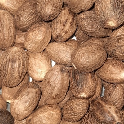 Noz-moscada inteira com casca castanha rugosa