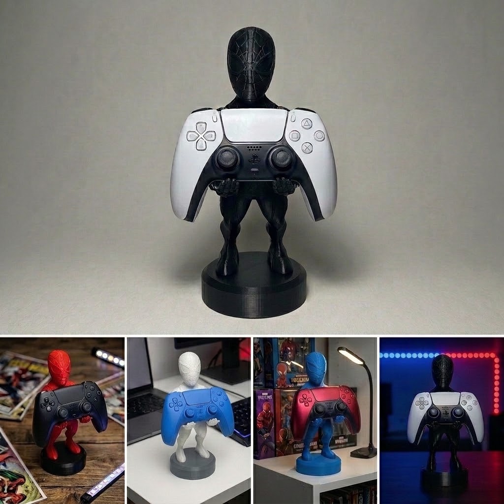 Suporte Gamer Super-Herói para Comando PS4, PS5 e Xbox Suportes de comandos em forma de figura de herói segurando comandos PlayStation com várias cores.