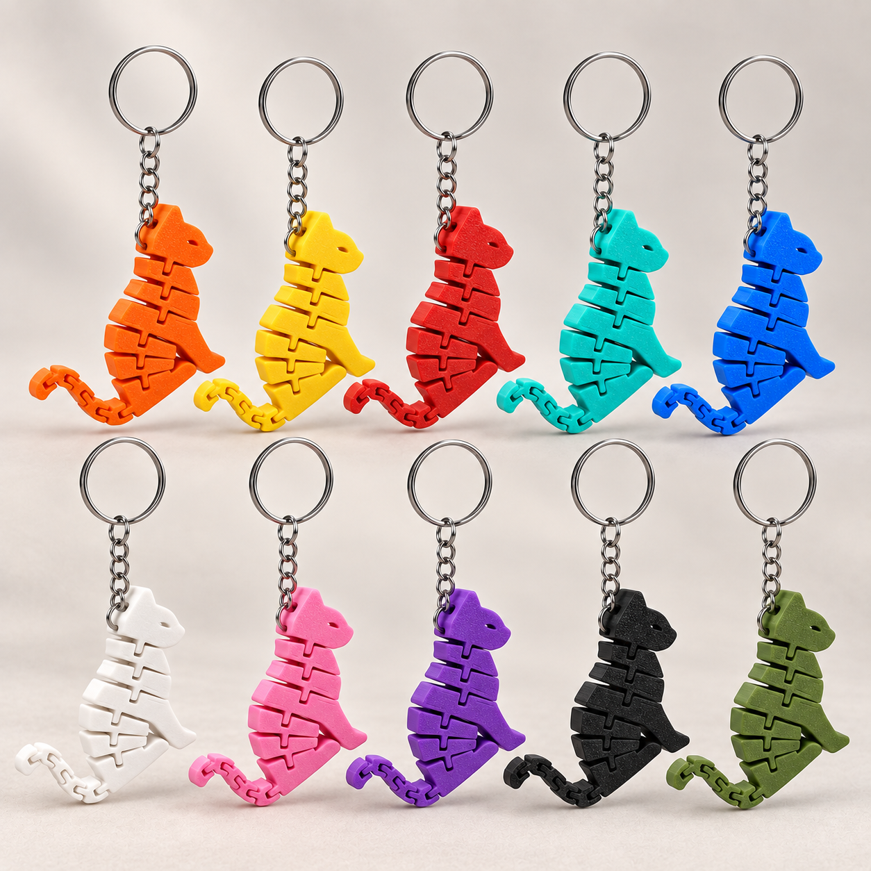 Porta-Chaves Gato Sentado Articulado Porta-chaves coloridos em forma de gato com articulações móveis