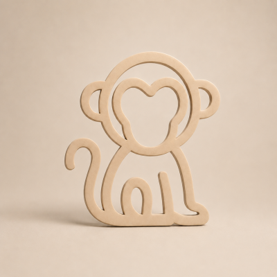 Escultura monocromática de macaco em cerâmica bege com design simples e formas curvas.