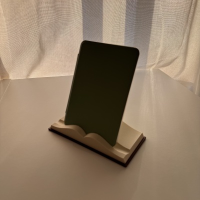 Suporte para telemóvel em forma de livro aberto