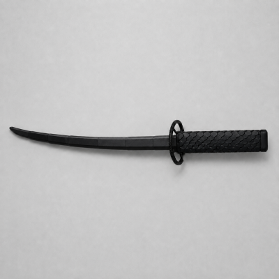 Katana preta com empunhadura texturizada e lâmina segmentada