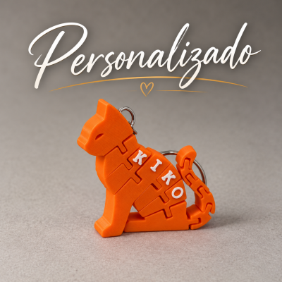 Chaveiro gato laranja com letras KIKO e texto Personalizado
