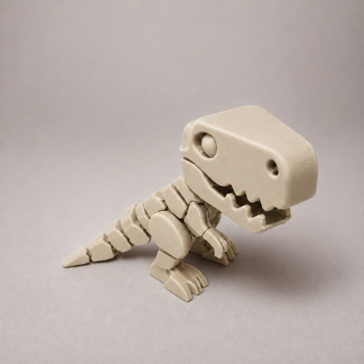 Figurina de dinossauro T-Rex bege de material fosco sobre fundo cinzento