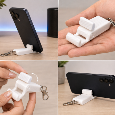 Suporte para telemóvel branco com chaveiro e textura em relevo