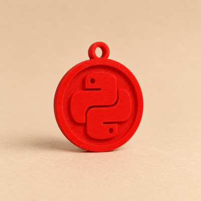 Pendente redondo vermelho com símbolo de duas cobras entrelaçadas em relevo.