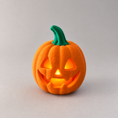 Abóbora de Halloween iluminada em fundo cinza