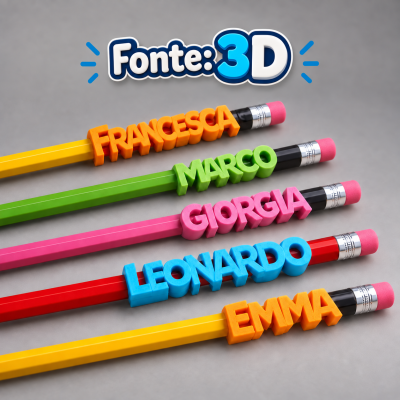 Lápis coloridos com nomes personalizados em letras 3D coloridas