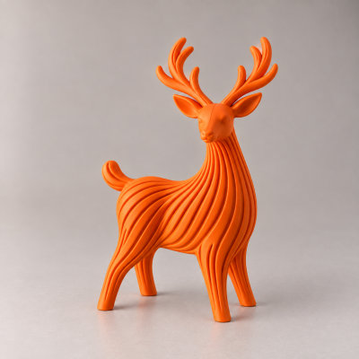Estatueta decorativa de veado laranja com textura ondulada