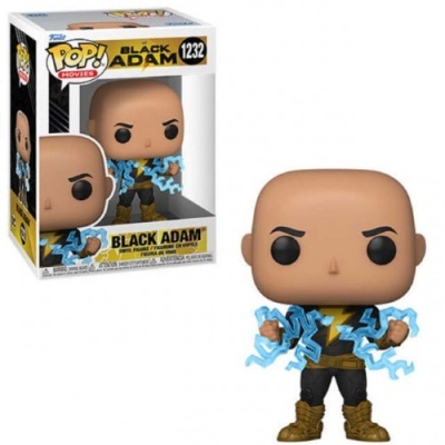 Figura Funko Pop! Black Adam número 1232 com efeitos elétricos azuis e caixa original.