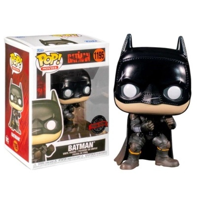 Figura Funko Pop! Batman com fato cinza e máscara preta ao lado da sua caixa