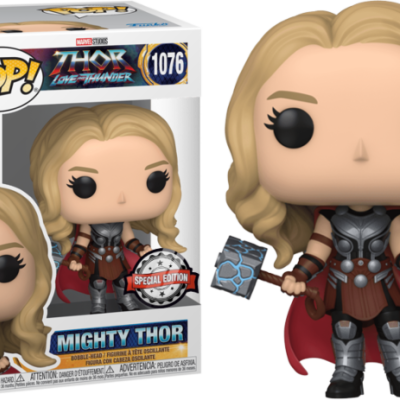 Figura Funko Pop! Mighty Thor com martelo e capa vermelha em caixa de colecionador