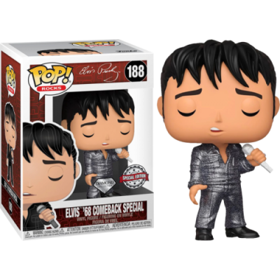 Figura Funko Pop! de Elvis Presley com fato cinza e microfone