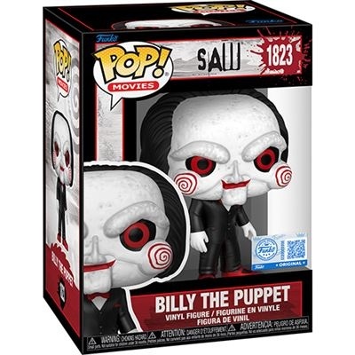 Figura de vinil Billy the Puppet da série SAW dentro da caixa