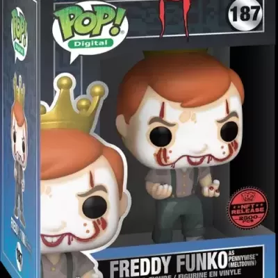 Figura de vinil Freddy Funko como Pennywise na caixa Funko Pop Digital