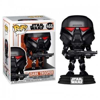 Figura Pop! Star Wars Dark Trooper nº 466 preta com detalhes vermelhos e base com texto STAR WARS