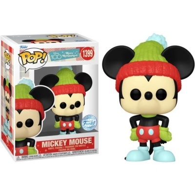 Funko Pop! do Mickey Mouse com gorro verde e vermelha, calções vermelhos e sapatos azuis