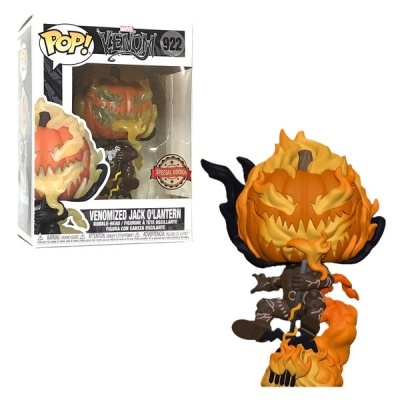 Figura Vinil Venomized Jack O'Lantern laranja e preto em caixa POP! nº 922