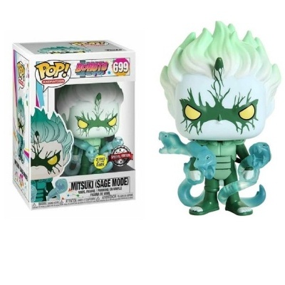 Figura Funko Pop! Animation Mitsuki Sage Mode anime Boruto com cabelo branco e verde e tentáculos azuis.